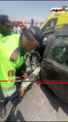 إصابة سيدة في حادث انقلاب سيارة بطريق السويس