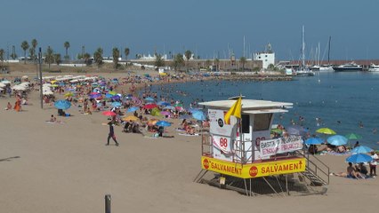 La playa de la Barceloneta, este martes en plena ola de calor