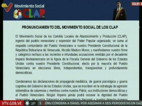 Movimiento Social de los CLAP manifiesta su respaldo absoluto al presidente Nicolás Maduro