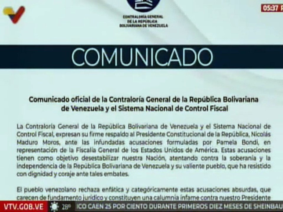 Contraloría General de la República expresa su firme respaldo al presidente Nicolás Maduro