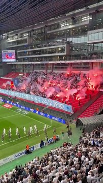 FC København vs Malmö 12.08.2025 (Champions League - Qualification) . 🇸🇪Malmö FF fans away in 🇩🇰København.