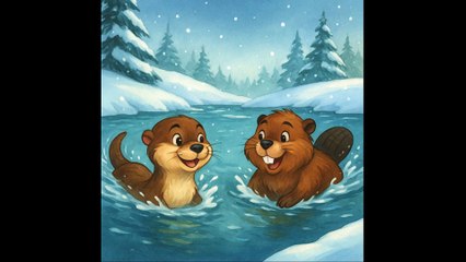 La nutria y el castor corren en el lago de invierno - Cuentos de Hadas de North Dakota
