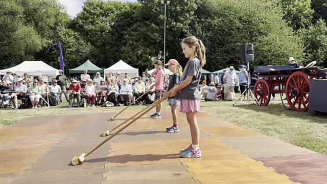 Three of the competitors in the Dartmoor Broom Dance competition at the Dartmoor Folk Festival, video Alan Quick IMG_9020