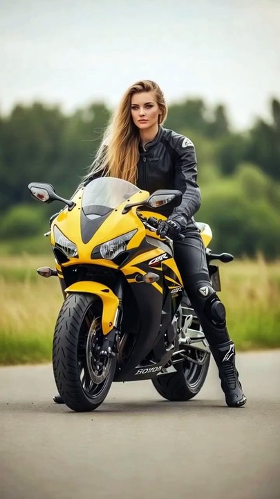 Blonde Biker Girl 🖤💛 | Black & Yellow Honda CBR