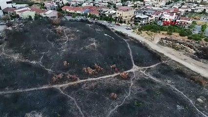 İzmir’de yerleşim yerlerinin çevresinde yanan alanlar dronla görüntülendi