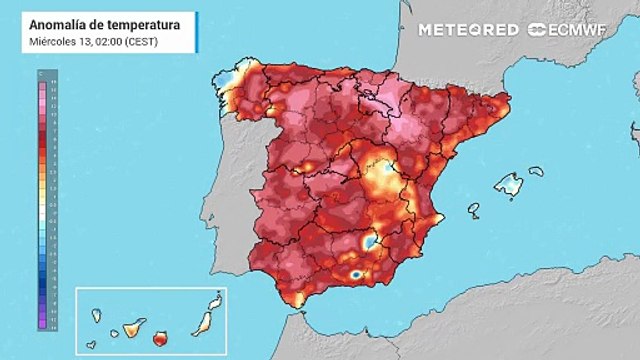 Anomalías de temperatura previstas en superficie para los próximos días.