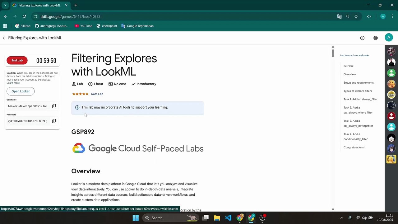 Filtering Explores with LookML | GSP892