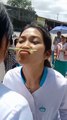 Girls Pass the Straw Using Only Their Upper Lips Challenge