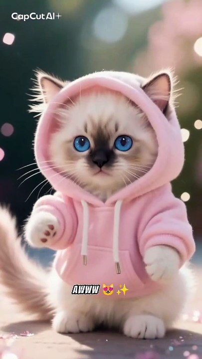This baby cat in a hoodie just broke the internet! 😻✨ The most adorable thing you’ll see today. Just look at those eyes and that little paw! 💖 #cutecat #babycat #adorable #catsoftiktok #kittensofinstagram