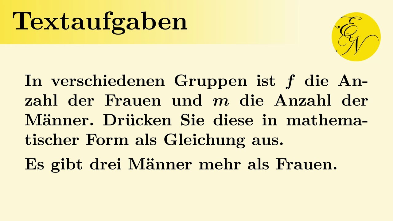 Aufstellen von Gleichungen aus Textaufgaben: Einfache Beispiele