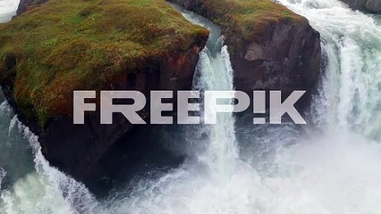 closeup on one of the cascades of godafoss in north iceland