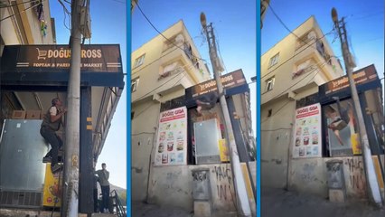 Elektrik akımına kapılıp, direkten düştü: Olay kamerada