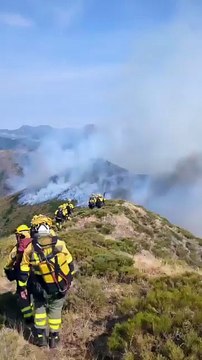 Bomberos forestales BRIF de Tabuyo del Monte luchan contra el incendio de Barniedo en León