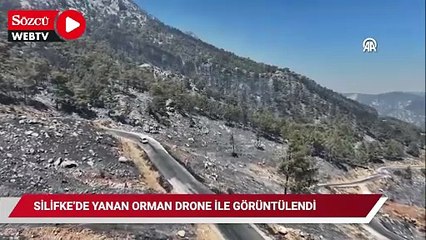 Silifke'de yanan orman drone ile görüntülendi
