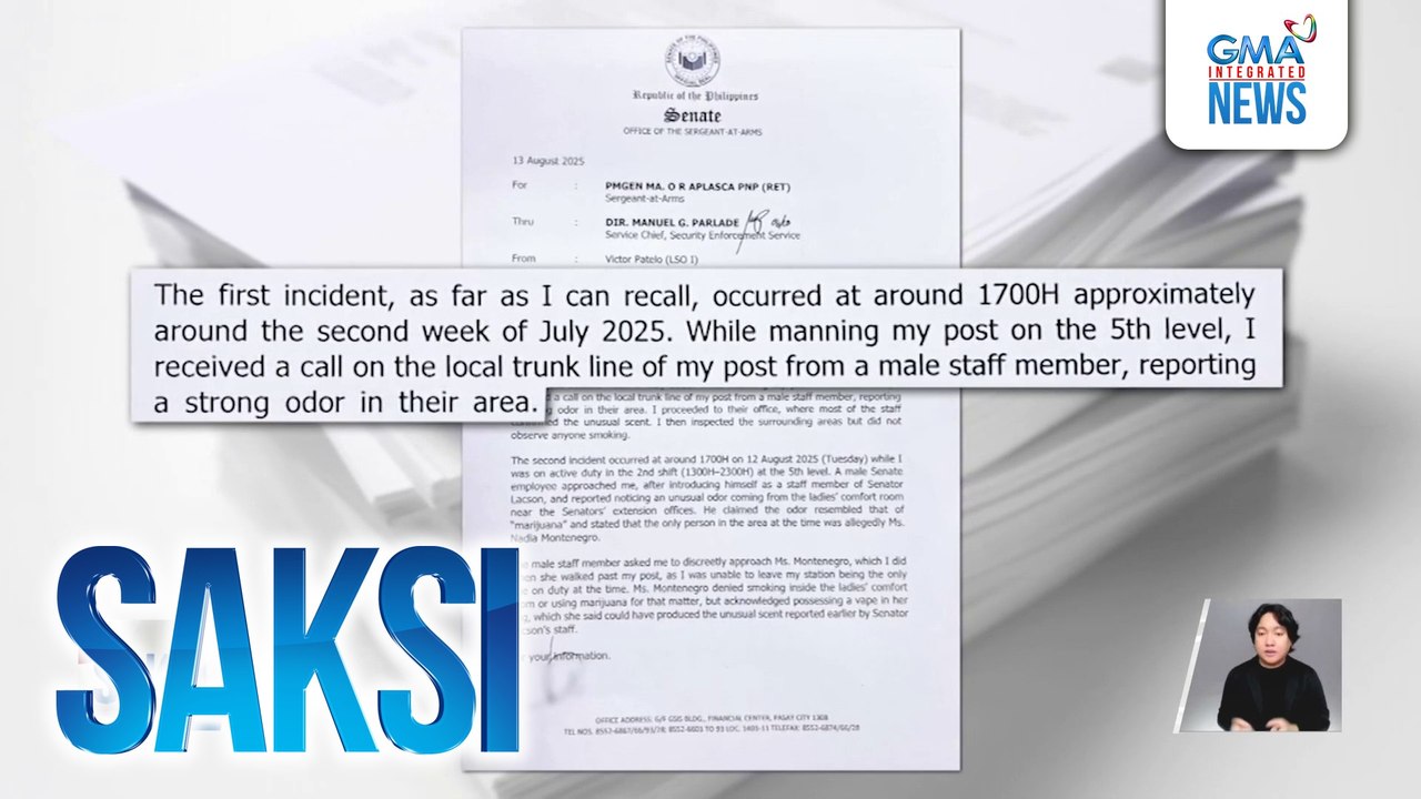 Staff ni Sen. Robin Padilla na si Nadia Montenegro, iniimbestigahan kaugnay ng ulat ng paggamit umano ng marijuana sa Senado | Saksi