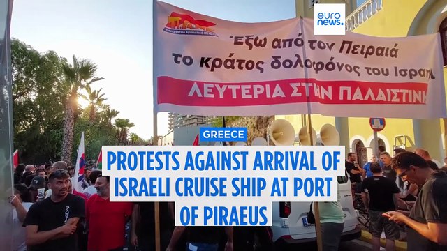 Riot police block pro-Palestine protesters from approaching Israeli cruise ship in Greece