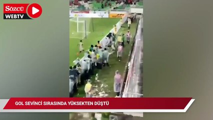 Firjatullah'ın gol sevinci sırasında epey yüksekten düştü