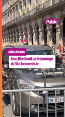 Tarek Boudali et Alice David sur le tournage du film "Somnambule", rue de Rivoli à Paris