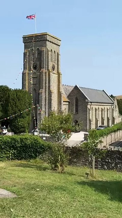 Holy Trinity Church Salcombe today as Exeter Cathedral bell-ringers were 'ringing up' the bells before the full peal.