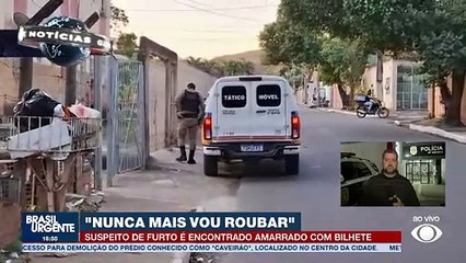 Homem acusado de furto é encontrado amarrado com aviso “nunca mais vou roubar”