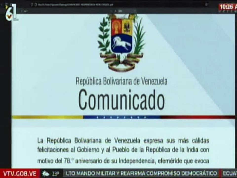 Venezuela felicita al Gobierno y Pueblo de la I...