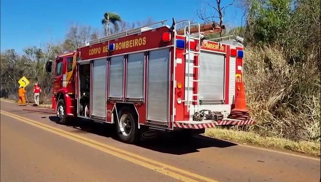 Incêndio em vegetação mobiliza Corpo de Bombeiros às margens da PR-180 em Cascavel
