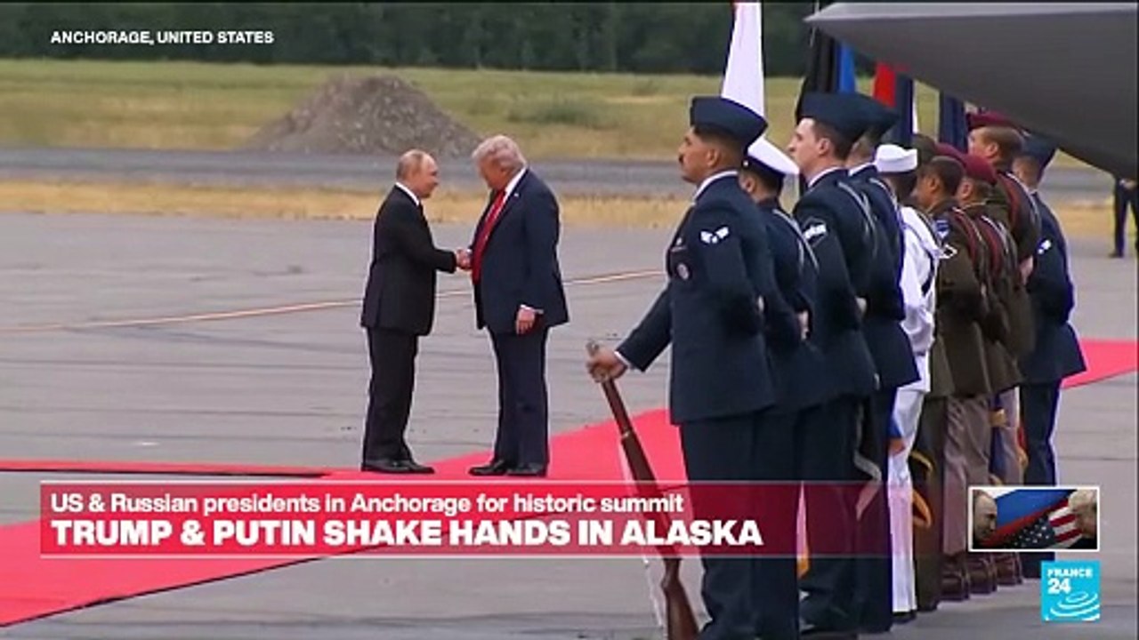 President Donald Trump and Russia’s Vladimir Putin shook hands warmly at the start of their Alaska summit