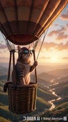 A cat 😺 enjoying the sunset 🌇 in a hot air balloon ✨💙