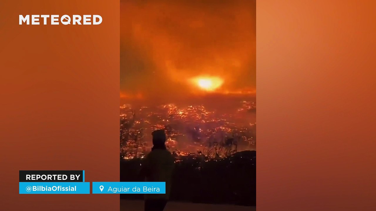 A massive fire tornado forms in the wildfire in Aguiar da Beira, Portugal! The dangerous phenomenon occurred very close to several people