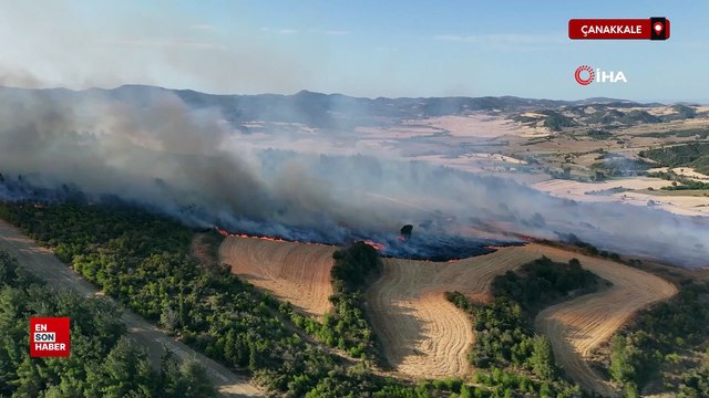 Çanakkale Gelibolu'da çıkan orman yangını dron ile görüntülendi