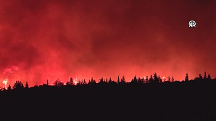 Çanakkale'deki yangın gökyüzünü kırmızıya buladı