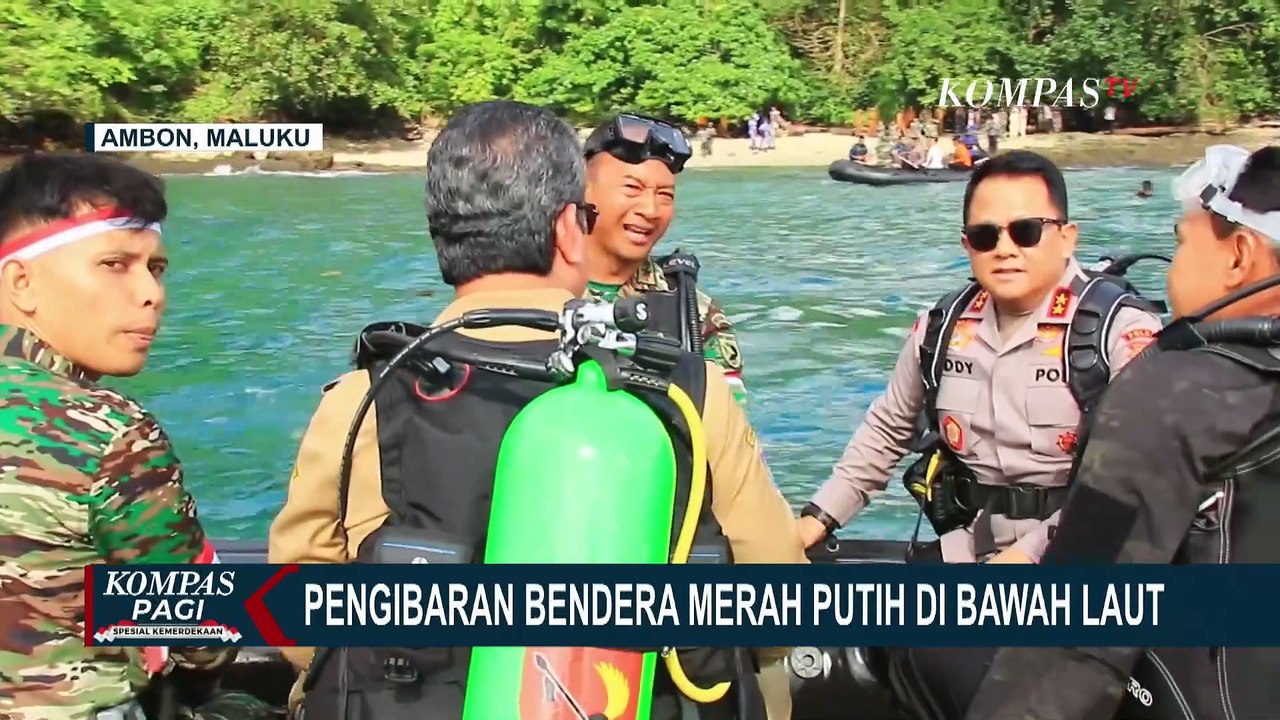 Forkopimda Maluku Kibarkan Merah Putih di Bawah Laut Rayakan HUT ke-80 RI | KOMPAS PAGI