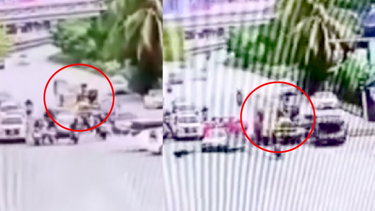吊车撞多车