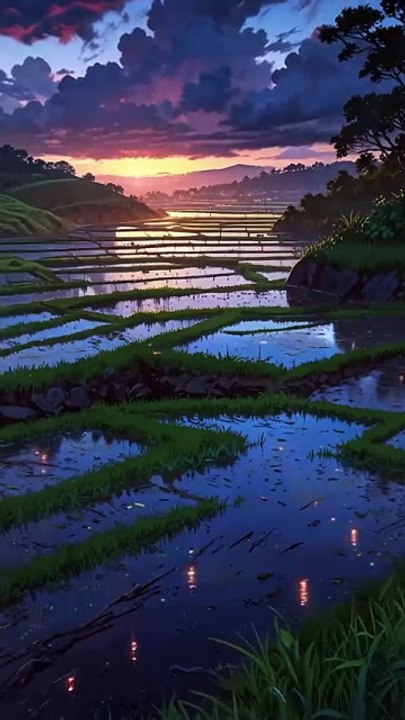 Twilight Rain Over Quiet Fields