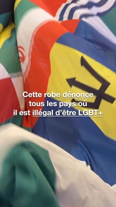 La «Amsterdam Rainbow Dress» est composée des 68 drapeaux de pays au sein desquels être LGBTQ+ est puni par la loi... Le but de ce projet artistique est d’ouvrir le débat, et de visibiliser la répression contre les personnes LGBT+ à travers le monde.