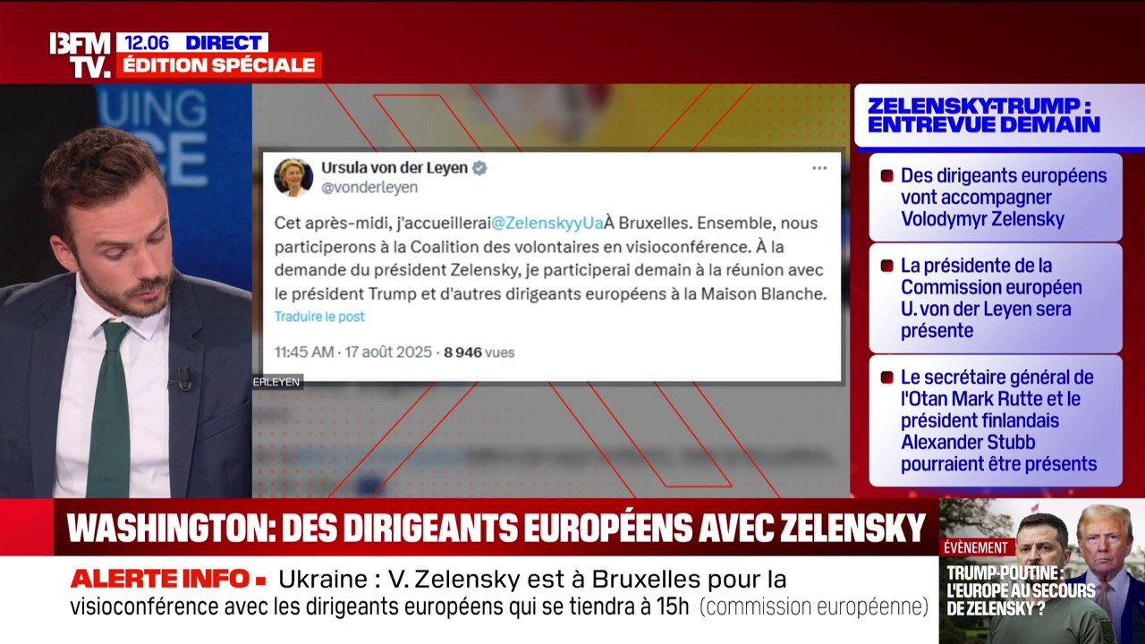 Volodymyr Zelensky participera à la Coalition des volontaires en visioconférence depuis Bruxelles, avec Ursula von der Leyen