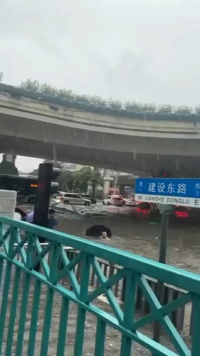 China roads flooded with rain water