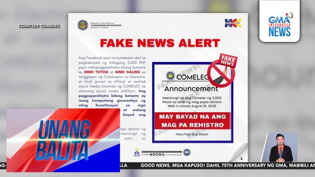 Comelec – Hindi totoo na may bayad na P3,000 sa voter registration | Unang Balita