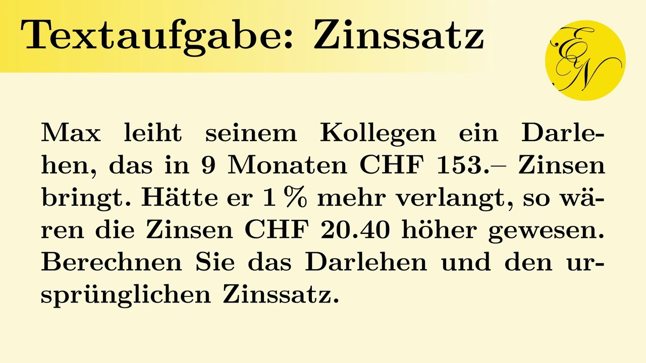 Gleichungssystem Textaufgabe Zins