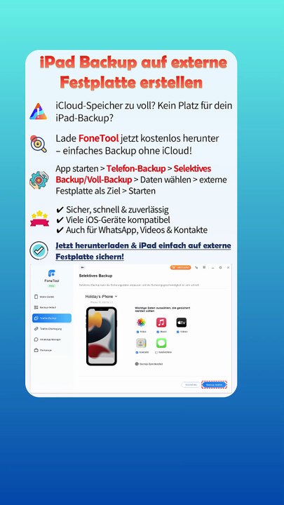 iPad-Backup auf externe Festplatte erstellen– FoneTool Tutorial 📱💾