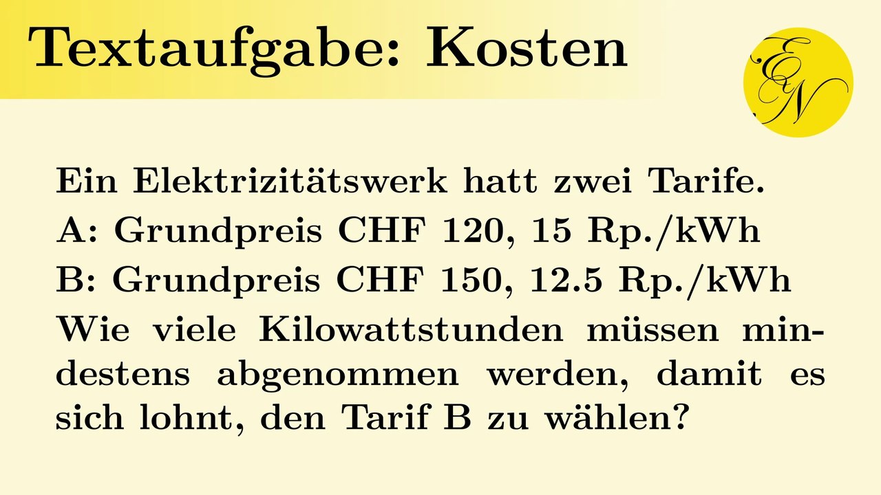 Gleichungssystem Textaufgabe Stromtarife