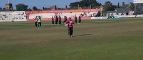 Charlie Tear coming off after Sussex ton at Northants