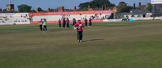 Charlie Tear coming off after Sussex ton at Northants