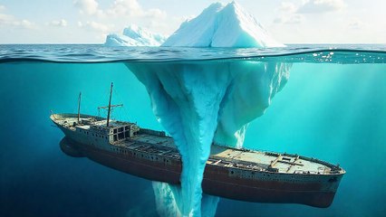 Découverte glaçante : un navire fantôme figé entre deux icebergs ❄️🧊