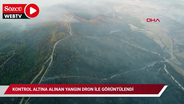 Kontrol altına alınan yangın dron ile görüntülendi