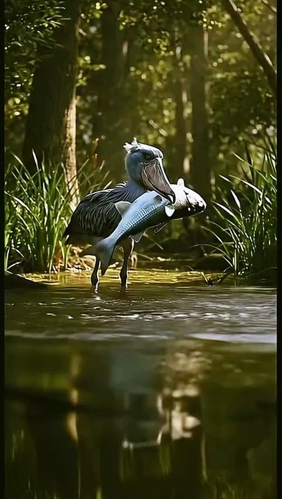 Shoebill Snatches Giant Fish in Lightning Strike #wildlife #shoebill #viral