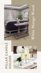 White Mango Wood Turned Style Pillar Candle Holder, Set of 3 10", 8", 6”H