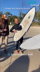 Surfer’s close call after shark takes huge chunk out of board