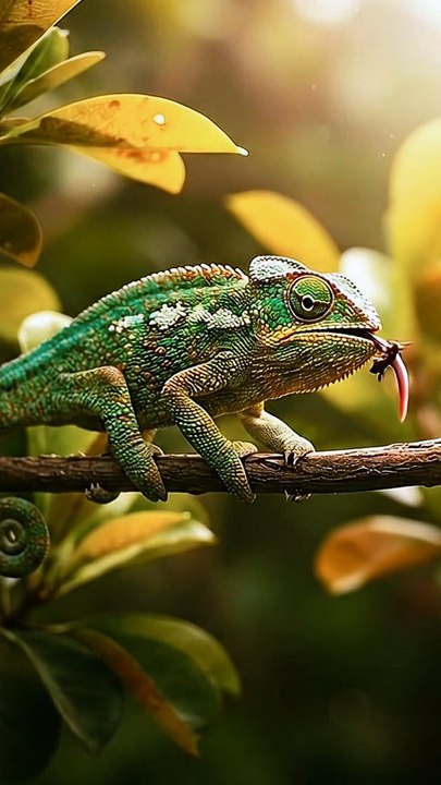 Lightning Attack: Chameleon Snaps Up Insect #wildlife #chameleon #fyp
