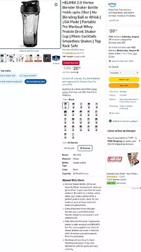 HELIMIX 2.0 Vortex Blender Shaker Bottle Holds upto 28oz | No Blending Ball or Whisk | USA Made | Portable Pre Workout Whey Protein Drink Shaker Cup | Mixes e